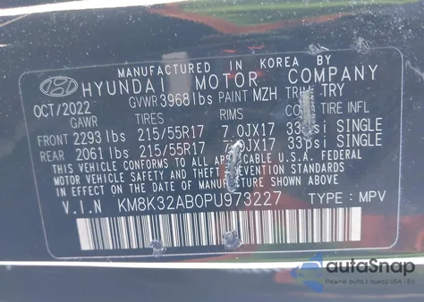 2023 Hyundai Kona Sel z USA, uszkodzony, nr VIN KM8K32AB0PU973227